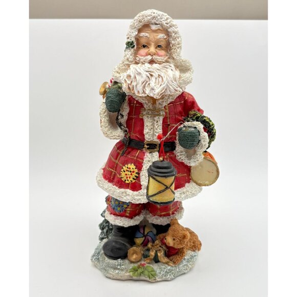 Santa Claus Christmas Figurine Bobble Lantern and Toy Basket Red Plaid Coat - Picture 11 of 11